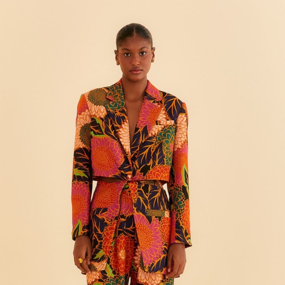 Farm Rio floral black garden cutout blazer